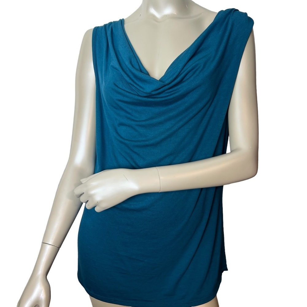 Amore All F. Y. brand Teal Blue Sleeveless Draped neck Tank Top
